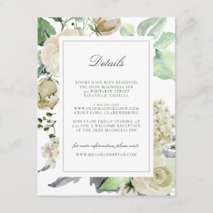 Carte D'accompagnement Megan White Roses Greenery Mariage Détails du clie