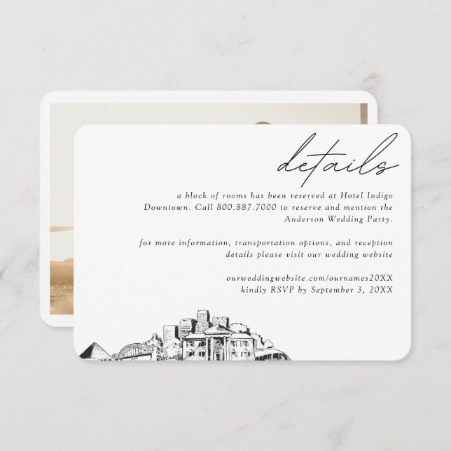 Carte D'accompagnement Memphis Mariage Hotel Détails du bloc de chambre (Devant / Derrière)