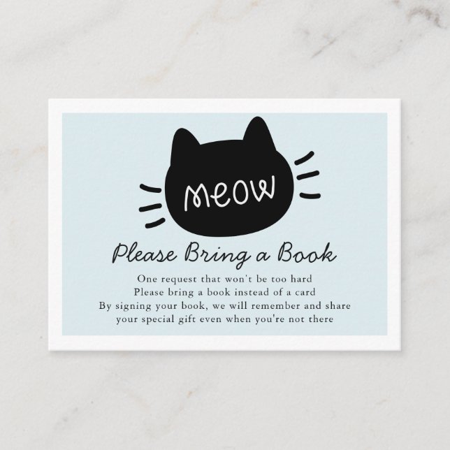 Carte D'accompagnement Meow Black Cat Face Bleu Baby shower Demande de ré (Devant)
