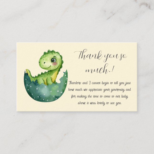 Carte D'accompagnement Merci Baby shower Baby Dino (Devant)