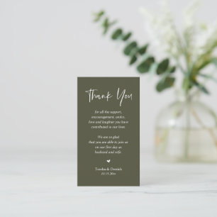 Carte D'accompagnement Merci coeur mariage, vert olive Sage