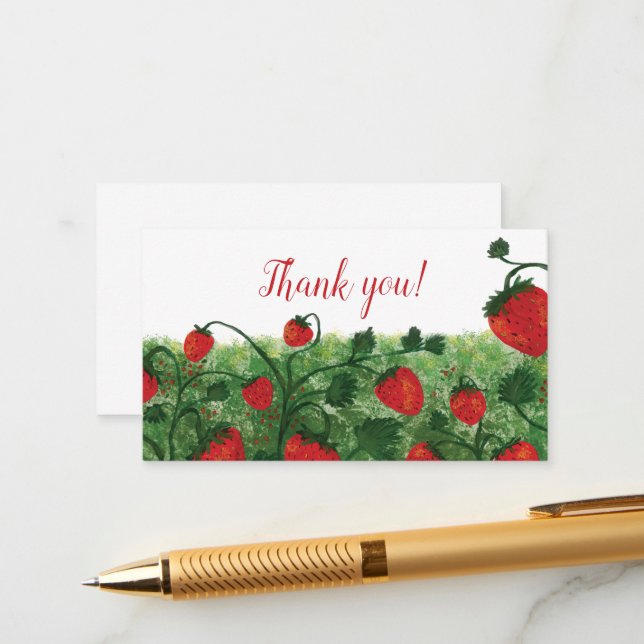 Carte D'accompagnement Merci d'aquarelle fraise (Devant/Arrière en situation)