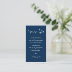 Carte D'accompagnement Merci de coeur mariage, bleu marine classique