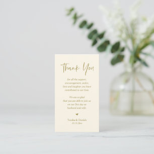 Carte D'accompagnement Merci de coeur mariage, Or rétro