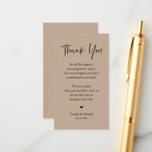 Carte D'accompagnement Merci de coeur mariage, Rustique Brown Kraft