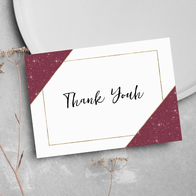 Carte D'accompagnement Merci de parties scintillant étincelant en or bord (Geometric burgundy gold sparkle glitter Thank You )
