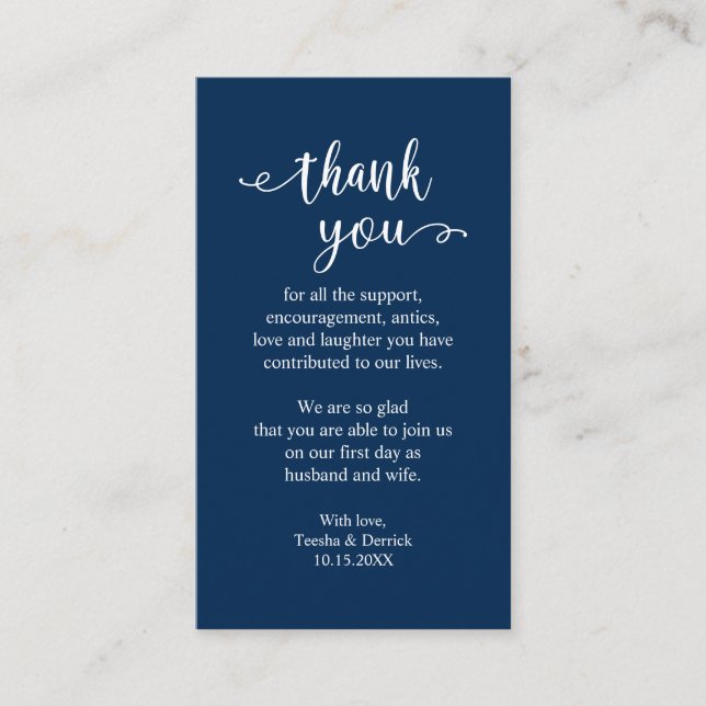 Carte D'accompagnement Merci mariage, moderne simple Rustique bleu marine (Devant)