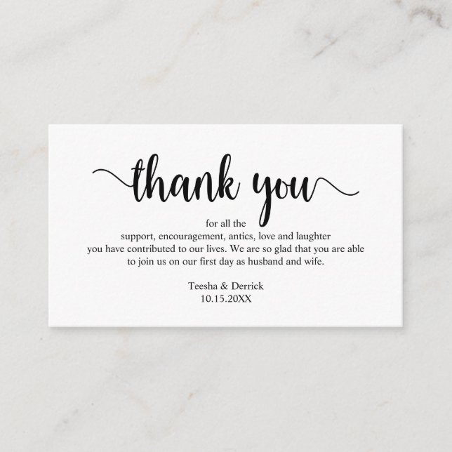 Carte D'accompagnement Merci mariage, Moderne Simple Script Enc (Devant)
