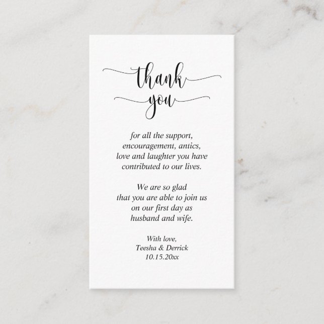 Carte D'accompagnement Merci mariage, Script moderne (Devant)