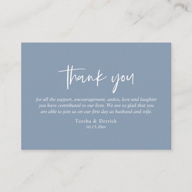 Carte D'accompagnement Merci mariage, Script simple moderne Dusty Blue (Devant)