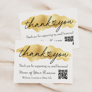 Carte D'accompagnement Merci pour petites entreprises Gold Heart Script