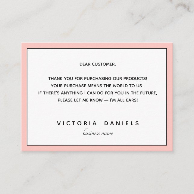 Carte D'accompagnement Merci pour votre achat | Feminine rose (Devant)