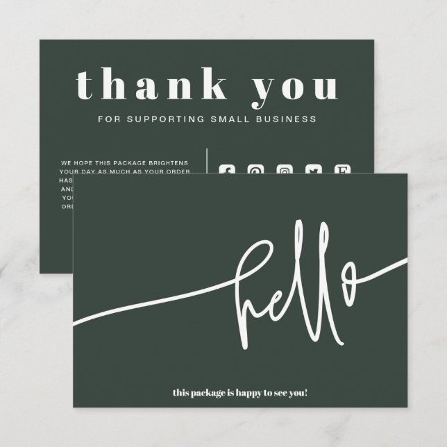 Carte D'accompagnement Merci vert de Noël Commande petite entreprise (Devant / Derrière)