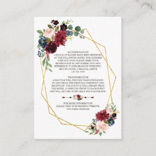 Carte D'accompagnement Merlot Navy Blue Floral Gold Frame Détails du Mari
