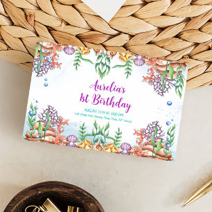 Carte D'accompagnement Mermaid 1er anniversaire fêté près de la mer