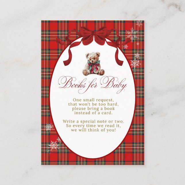 Carte D'accompagnement Merry Little Red Bow Christmas Plaid Books Requast (Devant)
