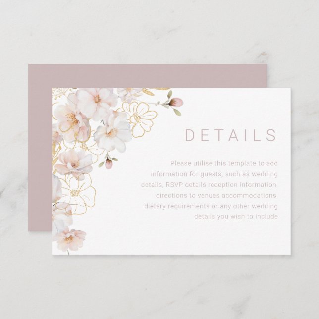 Carte D'accompagnement Merveilleux Blush & Gold Enchanted Mariage Détails (Devant / Derrière)