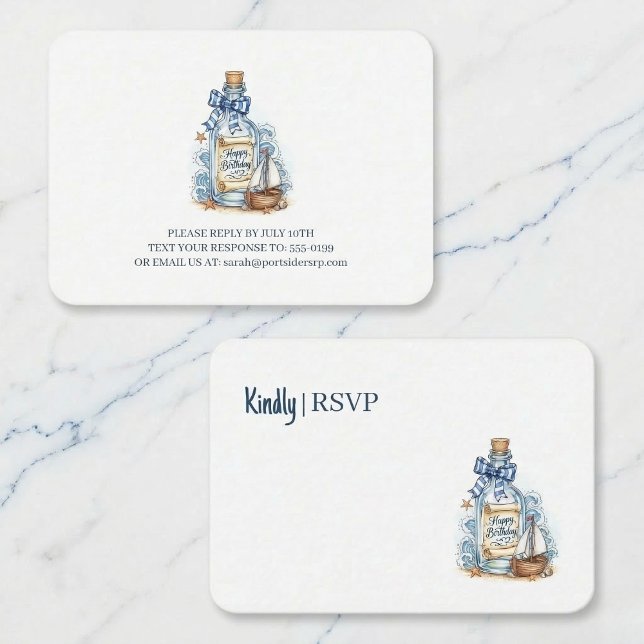 Carte D'accompagnement Message In Bottle Sailboat Birthday RSVP (Sail away with a heartfelt thank you.)