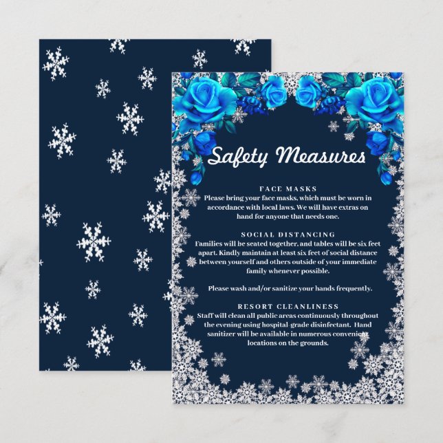 Carte D'accompagnement Mesure de sécurité flocon de roses bleues vives (Devant / Derrière)