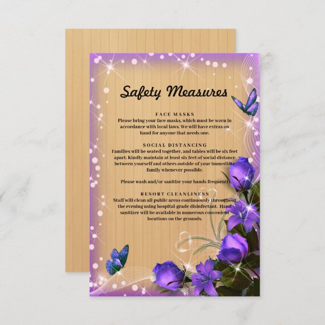 Carte D'accompagnement Mesure de sécurité papillon floral violet bois rus (Devant / Derrière)