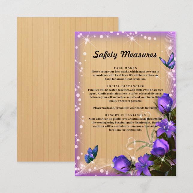 Carte D'accompagnement Mesure de sécurité papillon floral violet en bois  (Devant / Derrière)