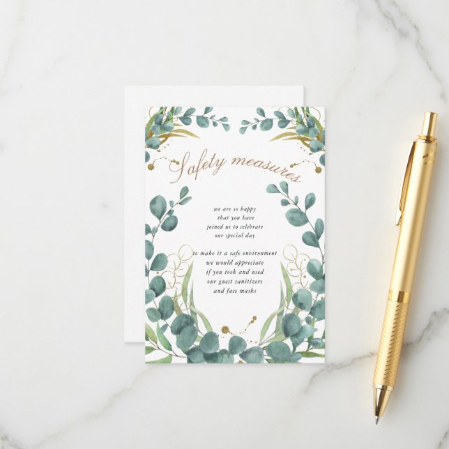 Carte D'accompagnement Mesures de sécurité de mariage aux feuilles d'euca (Devant/Arrière en situation)