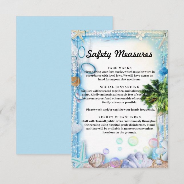 Carte D'accompagnement Mesures de sécurité des coquillages de plage tropi (Devant / Derrière)