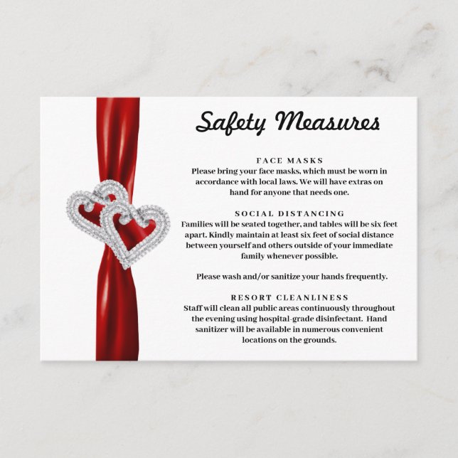 Carte D'accompagnement Mesures de sécurité Diamond Hearts Red Ribbon (Devant)