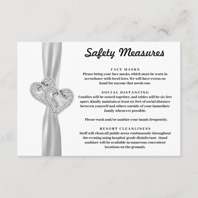 Carte D'accompagnement Mesures de sécurité Diamond Hearts White Ribbon (Devant)
