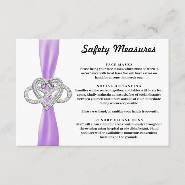 Carte D'accompagnement Mesures de sécurité du Cœur Infini Ruban Violet (Devant)