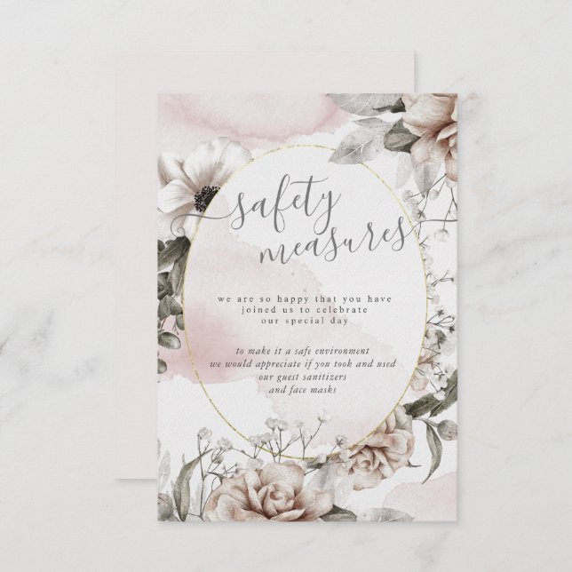 Carte D'accompagnement mesures de sécurité florales argentées élégantes  (Devant / Derrière)