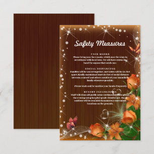 Carte D'accompagnement Mesures de sécurité florales orange en bois sombre