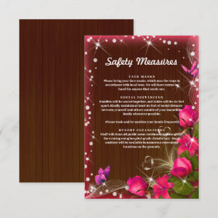 Carte D'accompagnement Mesures de sécurité florales roses en bois sombre