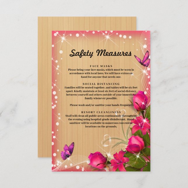 Carte D'accompagnement Mesures de sécurité papillon floral rose en bois r (Devant / Derrière)
