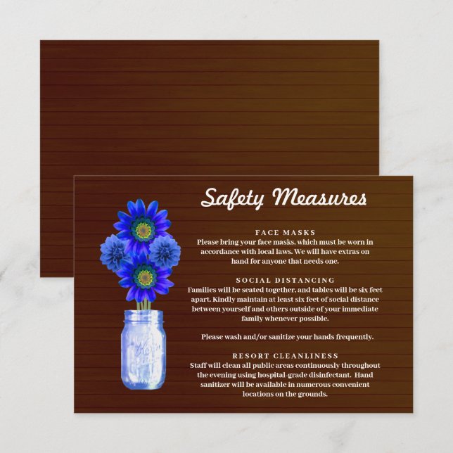Carte D'accompagnement Mesures de sécurité pour pot Mason à fleurs bleu r (Devant / Derrière)