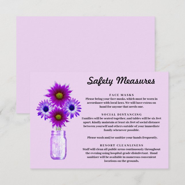 Carte D'accompagnement Mesures de sécurité pour pot Mason aux fleurs viol (Devant / Derrière)