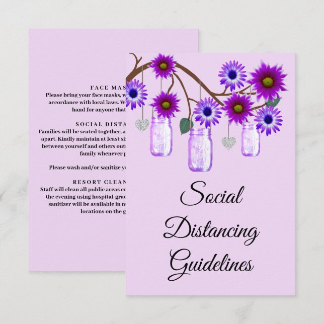 Carte D'accompagnement Mesures de sécurité pour pot Mason de fleurs viole (Devant / Derrière)