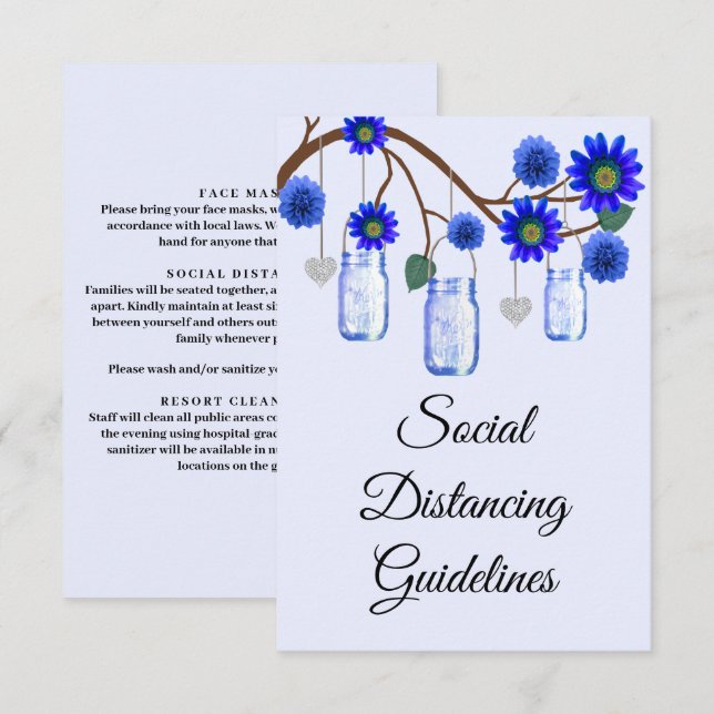 Carte D'accompagnement Mesures de sécurité pour pot Mason Fleurs bleues (Devant / Derrière)