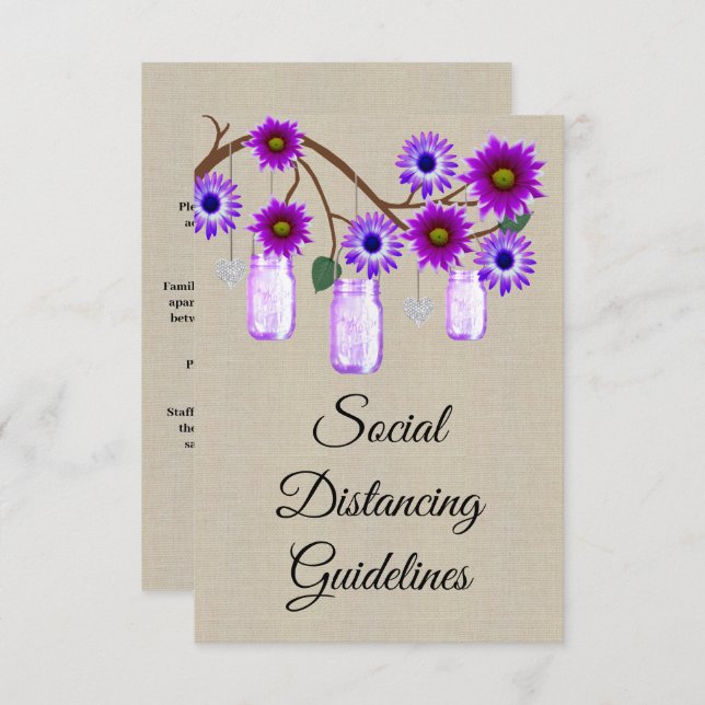 Carte D'accompagnement Mesures de sécurité pour pot Mason floral violet e (Devant / Derrière)