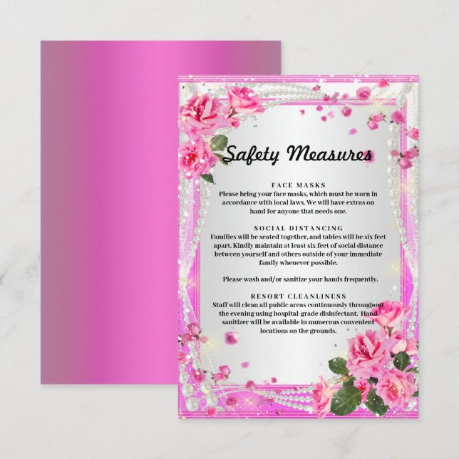 Carte D'accompagnement Mesures de sécurité Roses roses et perles (Devant / Derrière)