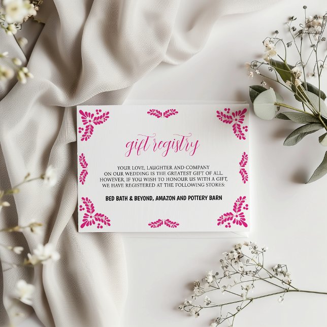 Carte D'accompagnement Mexican Talavera Pink Floral Minimalist Wedding (Mexican Talavera Pink Floral Minimalist Wedding Enclosure Card)