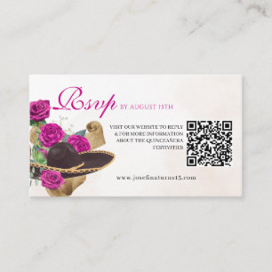 Carte D'accompagnement Mexicana Mariachi Charra Magenta Roses Quinceanera