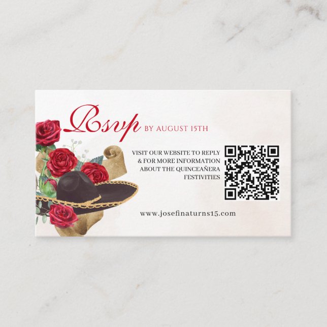 Carte D'accompagnement Mexicana Mariachi Charra Red Roses Quinceanera (Devant)