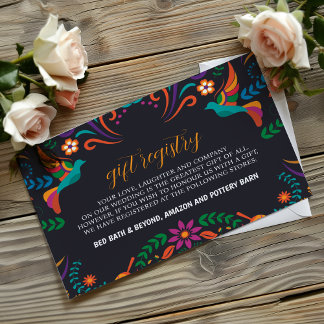 Carte D'accompagnement Mexique noir coloré Floral Nuestra Boda Mariage