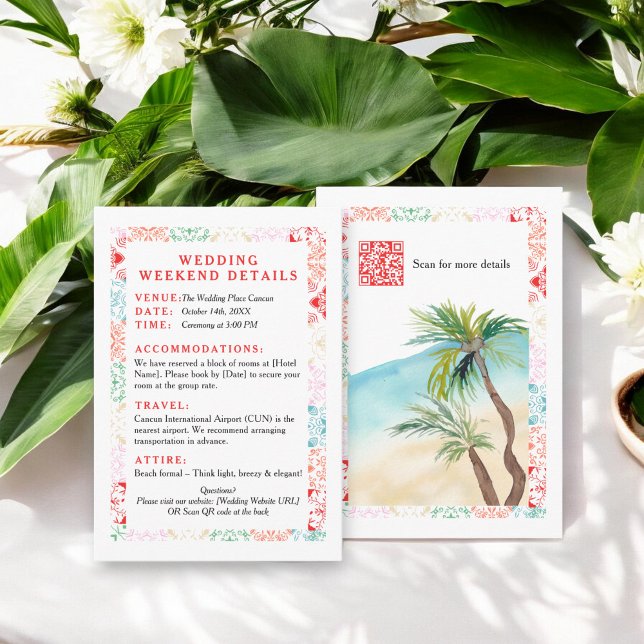 Carte D'accompagnement Mexique tropical QR destination détails de mariage (Mexico tropical QR destination wedding details Enclosure Card)