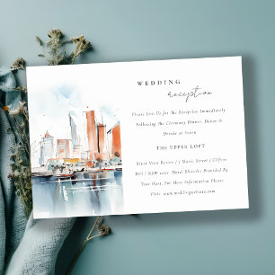 Carte D'accompagnement Miami Floride Skyline Watercolor Réception de mari
