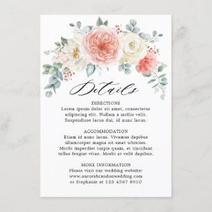 Carte D'accompagnement MidSummer Peach Pastel Pink Floral Détails sur le