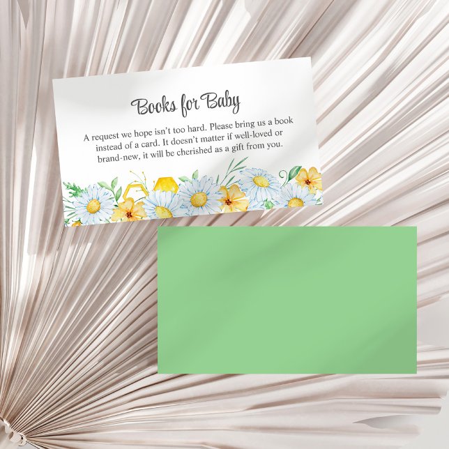 Carte D'accompagnement Miel Bee Chamomile Baby shower Livres pour bébé (Honey Bee Chamomile Baby Shower Books for Baby Enclosure Card on a white dry palm leaf.)