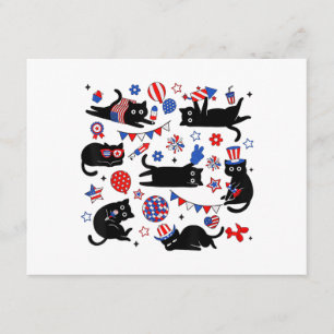 Carte D'accompagnement Mignon Chat Noir Drapeau USA Feu d'Artifice Patrio