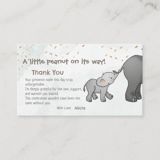 Carte D'accompagnement Mignon Éléphant Dessiné à la Main Petit Cacahuète  (Devant)